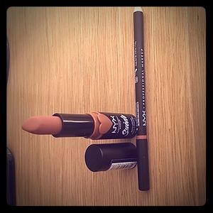 NYX matte lipstick in Free Spirit+Matte Lip liner,